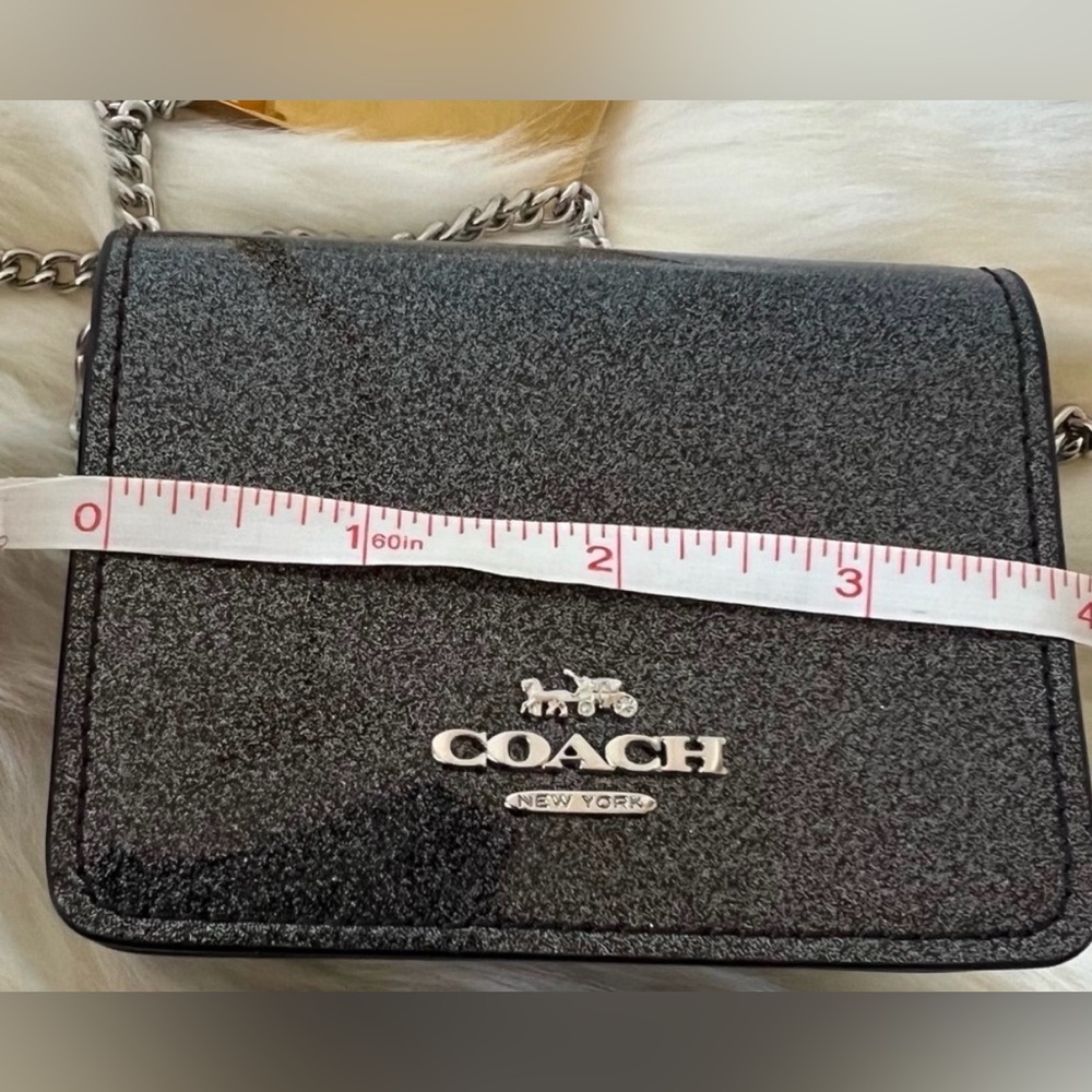 Coach Black Glitter Leather Mini Chain Crossbody / Card Holder | Authentic - Picture 12 of 15